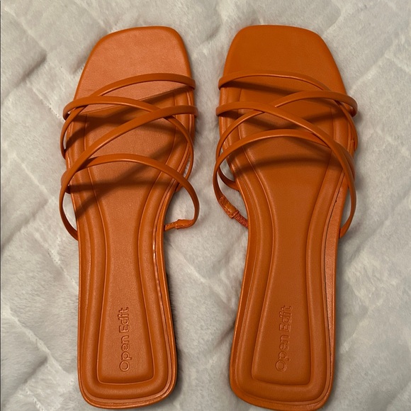 Open Edit Shoes - Open Edit Women's Strappy Bright Orange Sandals size 9.5